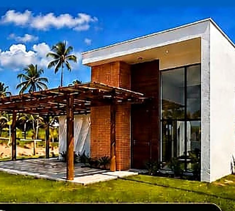 Front of the contemporary house at Condomínio Águas de Sauípe