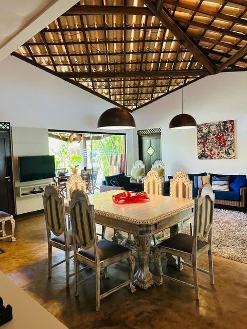 Dining area under the wood ceiling