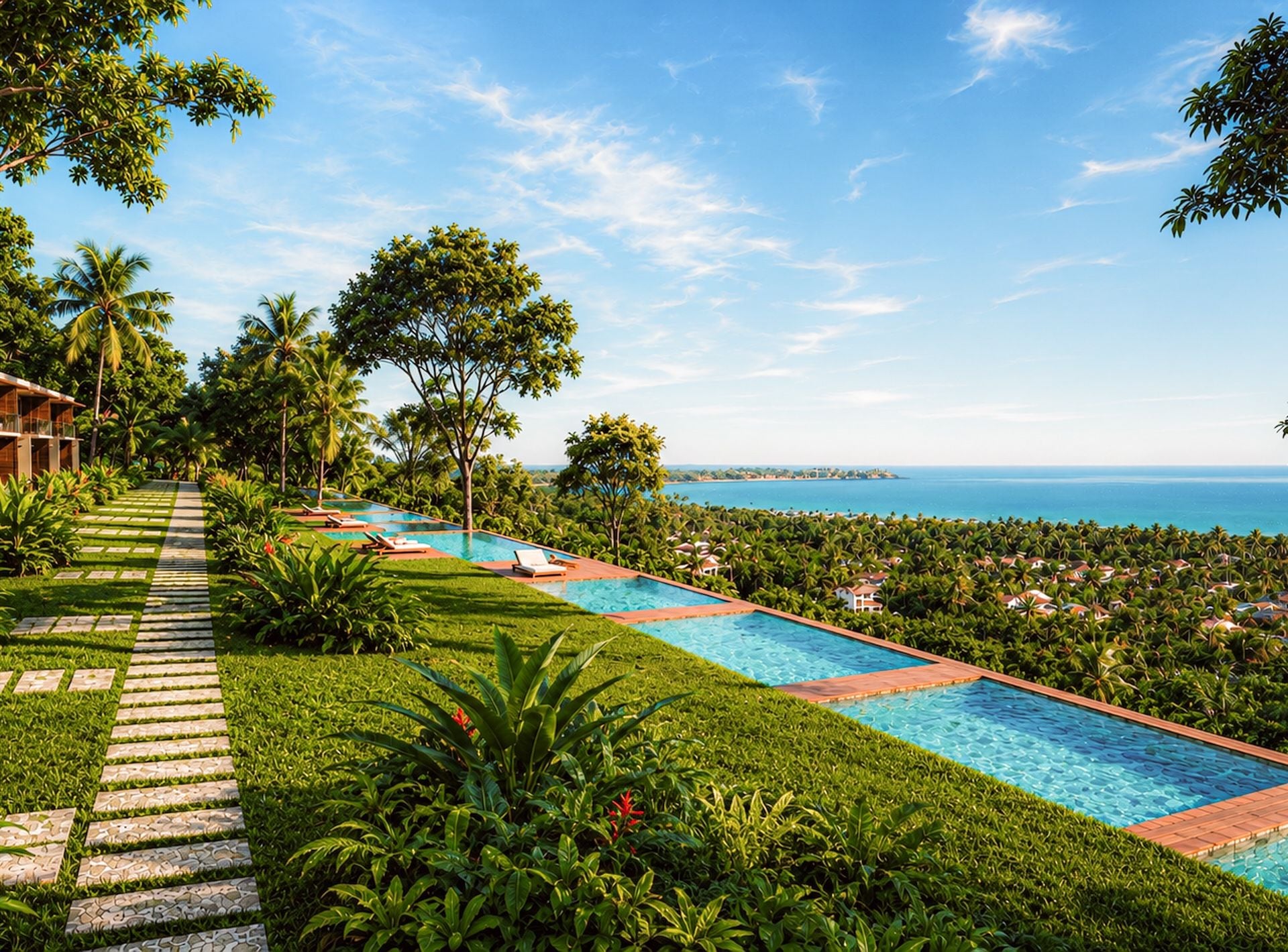 Illustrative rendering of the pools overlooking the sea
