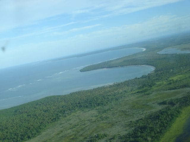 Aerial view of the coastline at Ilha de Tinharé