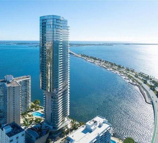 Aerial view of the tower on Biscayne Bay