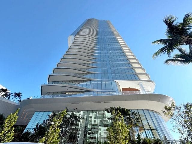 The curved base of the tower