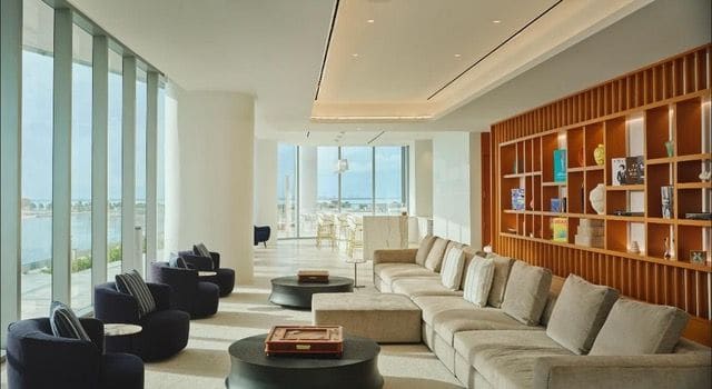 Library lounge with bay views