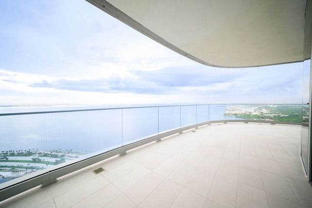 Wide terrace with open bay views