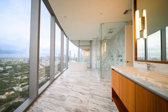 Marble primary bathroom