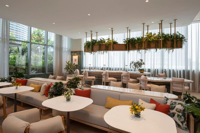 Café seating by the windows