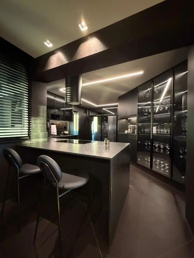Open-plan kitchen with wine cellar