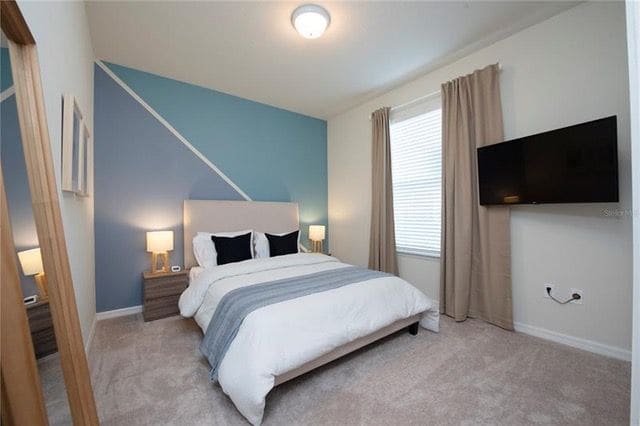 Bedroom with feature wall